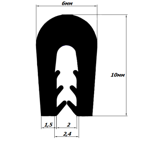 Торцевой П-образный уплотнитель 10х6х2