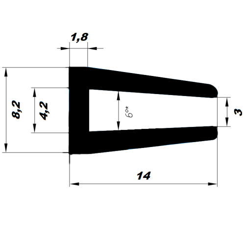 УС- 01-04 Уплотнитель п-образный для стекла толщиной 4-5 мм