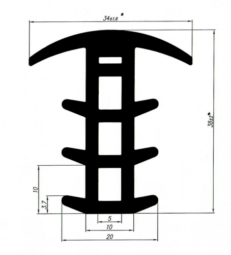 Уплотнитель модульных зданий 34х38х10 EPDM