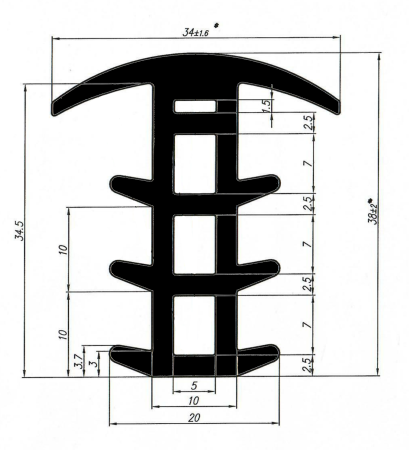 Уплотнитель модульных зданий 34х38х10 EPDM