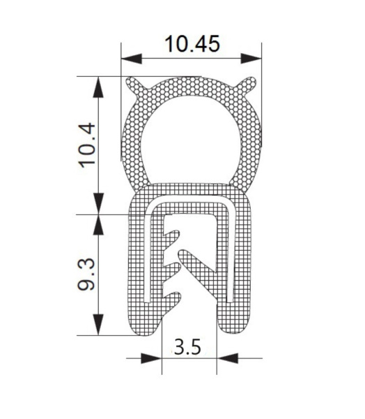 Уплотнитель пазовый с металлокордом для металлической кромки толщиной от 1-3,5 мм