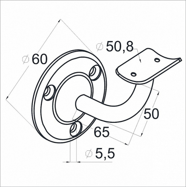 Крепление поручня к стене (пристенок литой) под поручень диаметром Ø50.8 мм, полированный (AISI 304)