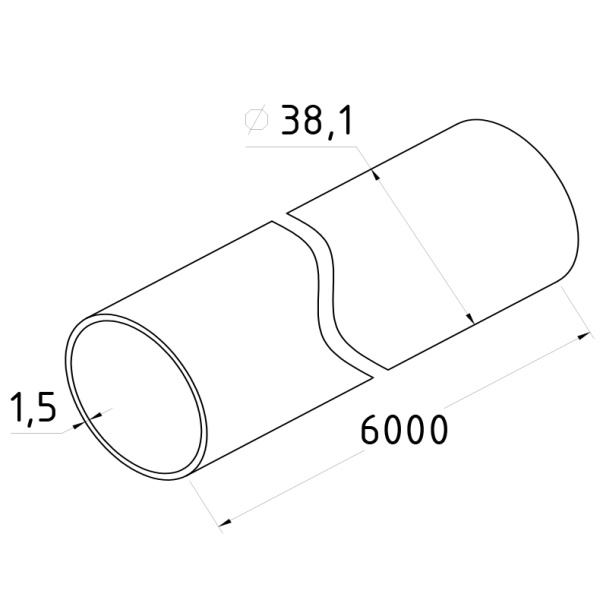 Труба для поручня круглая нержавеющая Ø38.1x1.5х6000 мм, полированная